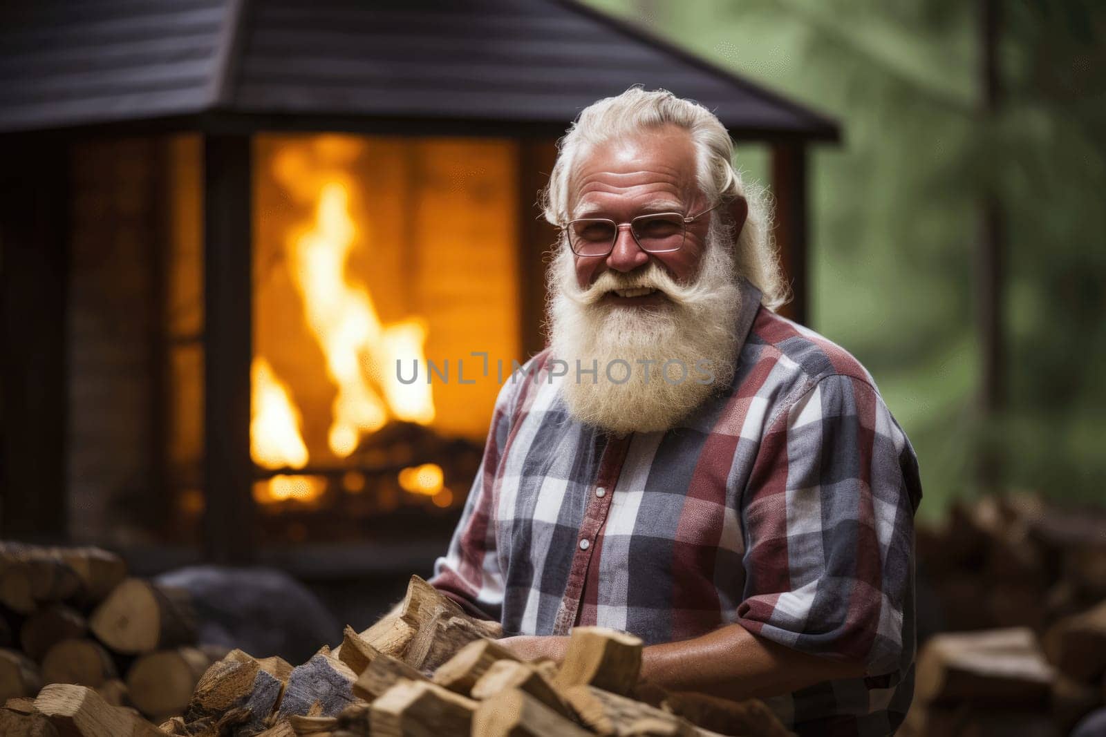 An elderly man by a pile of firewood by Yurich32