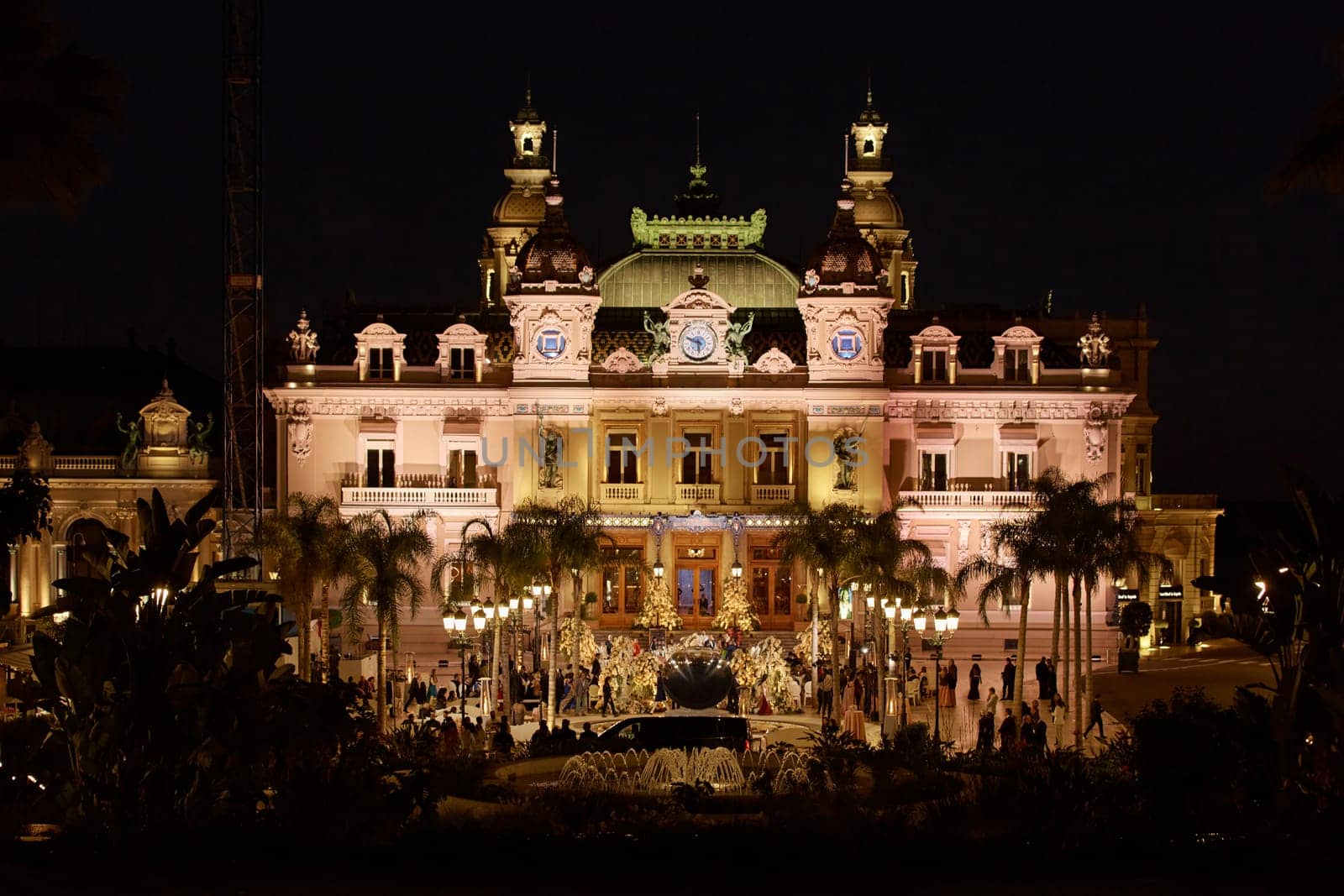 Monaco, Monte-Carlo, 12 November 2022: The Indian wedding celebration in the square of the famous Casino Monte-Carlo is at night, attraction night illumination by vladimirdrozdin