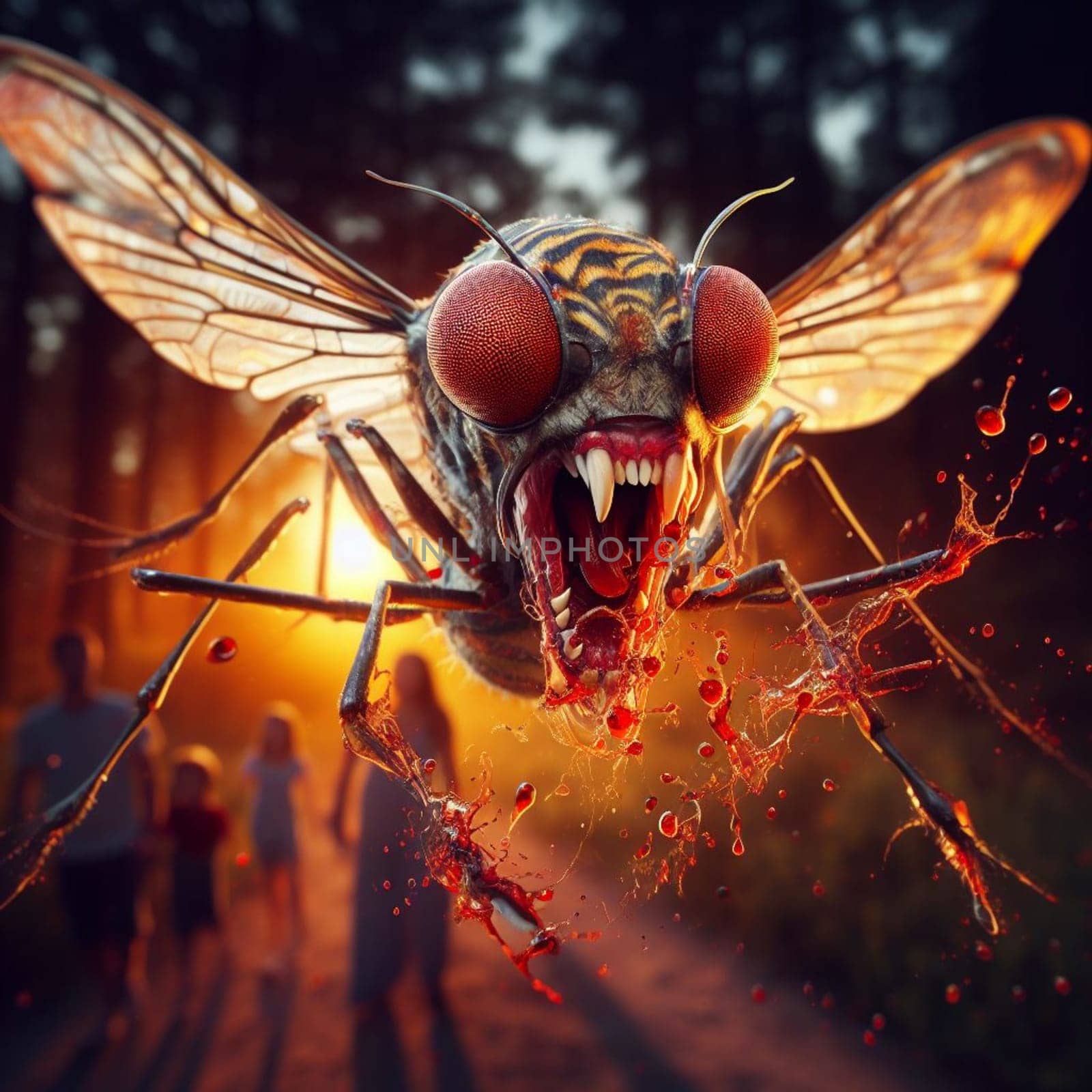 genetically modified macro closeup of nano robot engineered weapon mosquito in action concept design by verbano