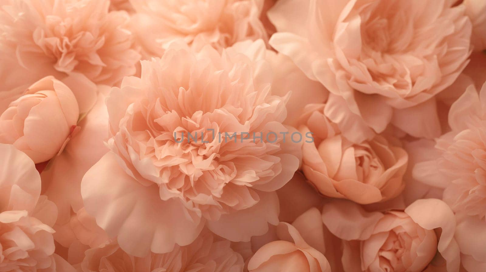 Close-up of peonies flowers in the 2024 color Peach Fuzz. by kizuneko