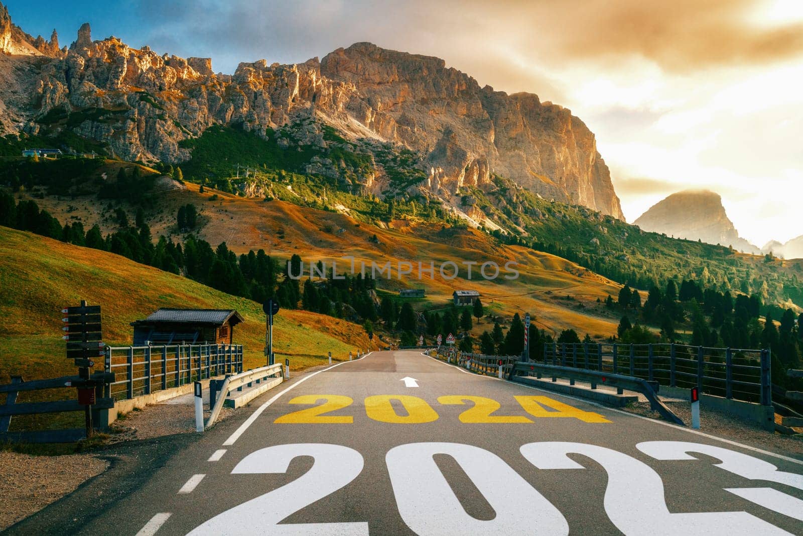 2024 New Year road trip travel and future vision bliss concept by biancoblue