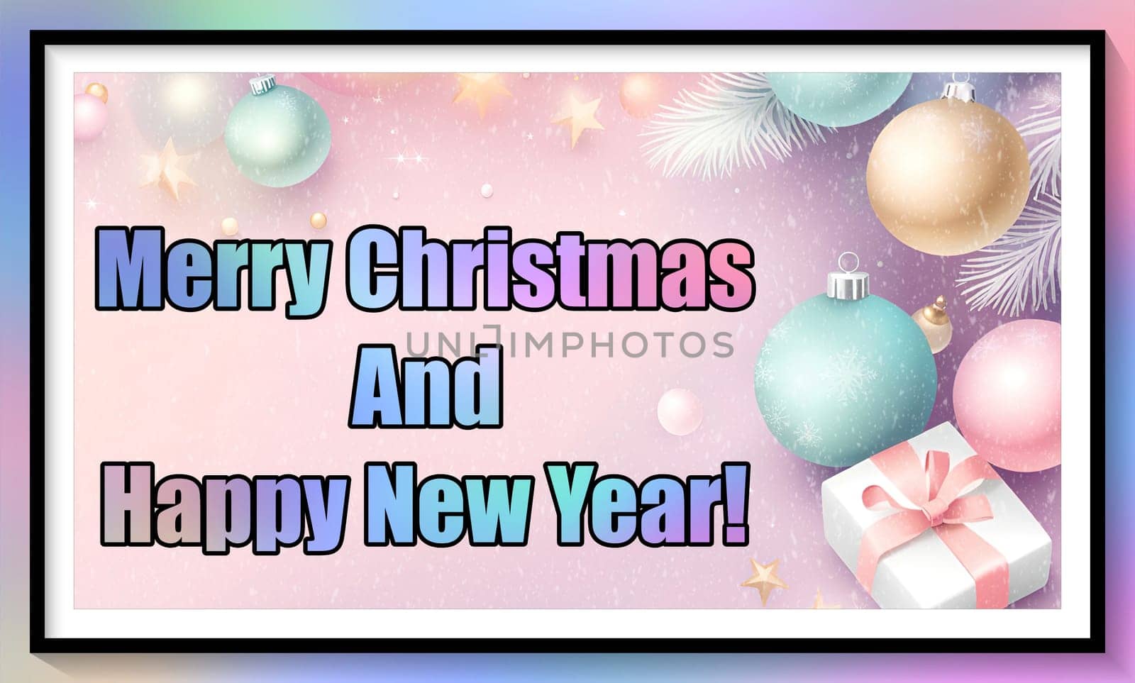 Merry Christmas and Happy New Year greeting card. Christmas greeting card with text Merry Christmas and Happy New Year.