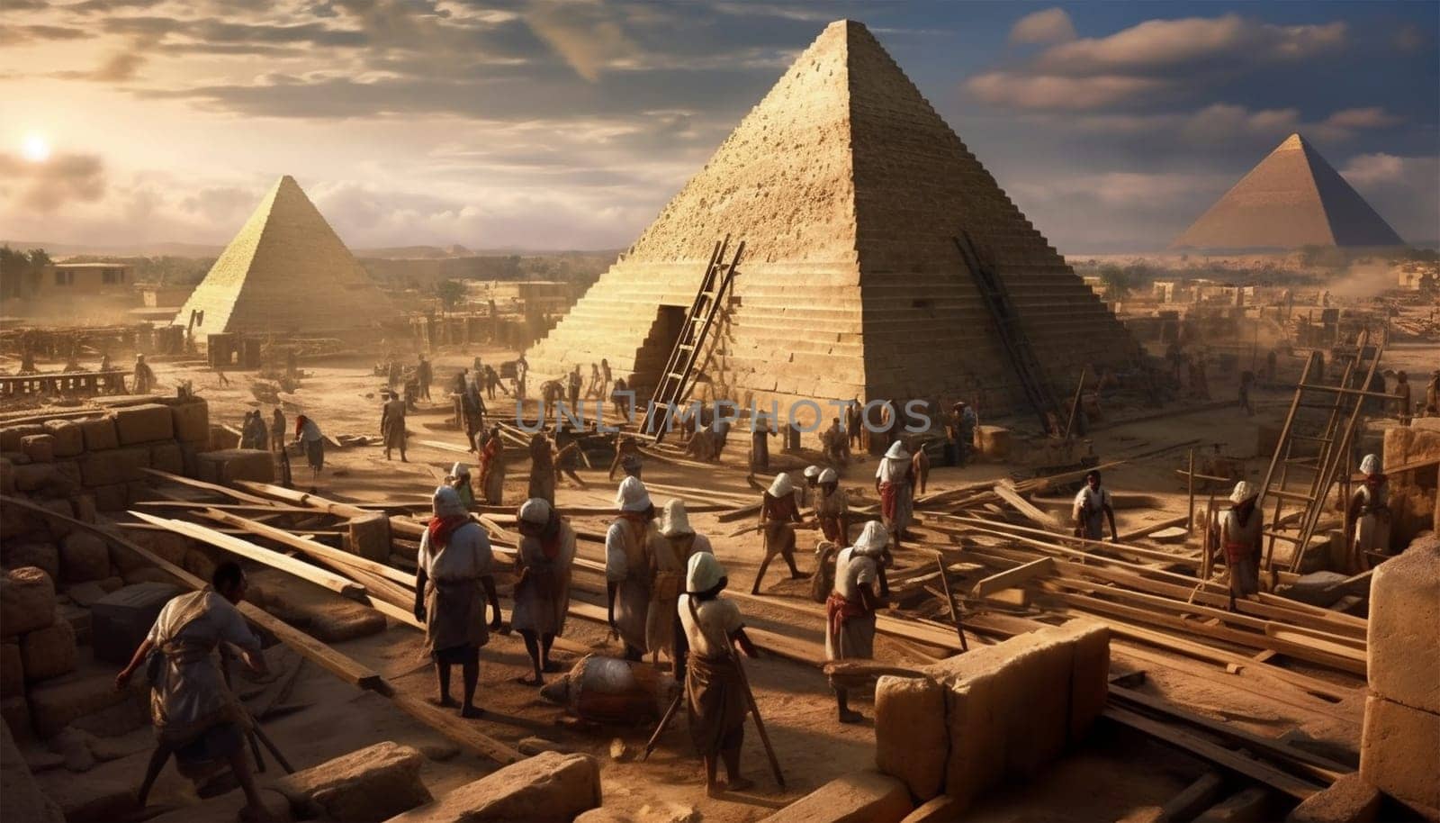 Building Pyramid in Egypt in ancient time use men to be slave the whole day,cartoon version,illustration Construction of Egyptian pyramids background
