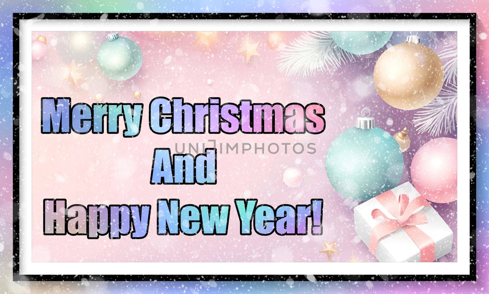 Merry Christmas and Happy New Year greeting card. Christmas greeting card with text Merry Christmas and Happy New Year.