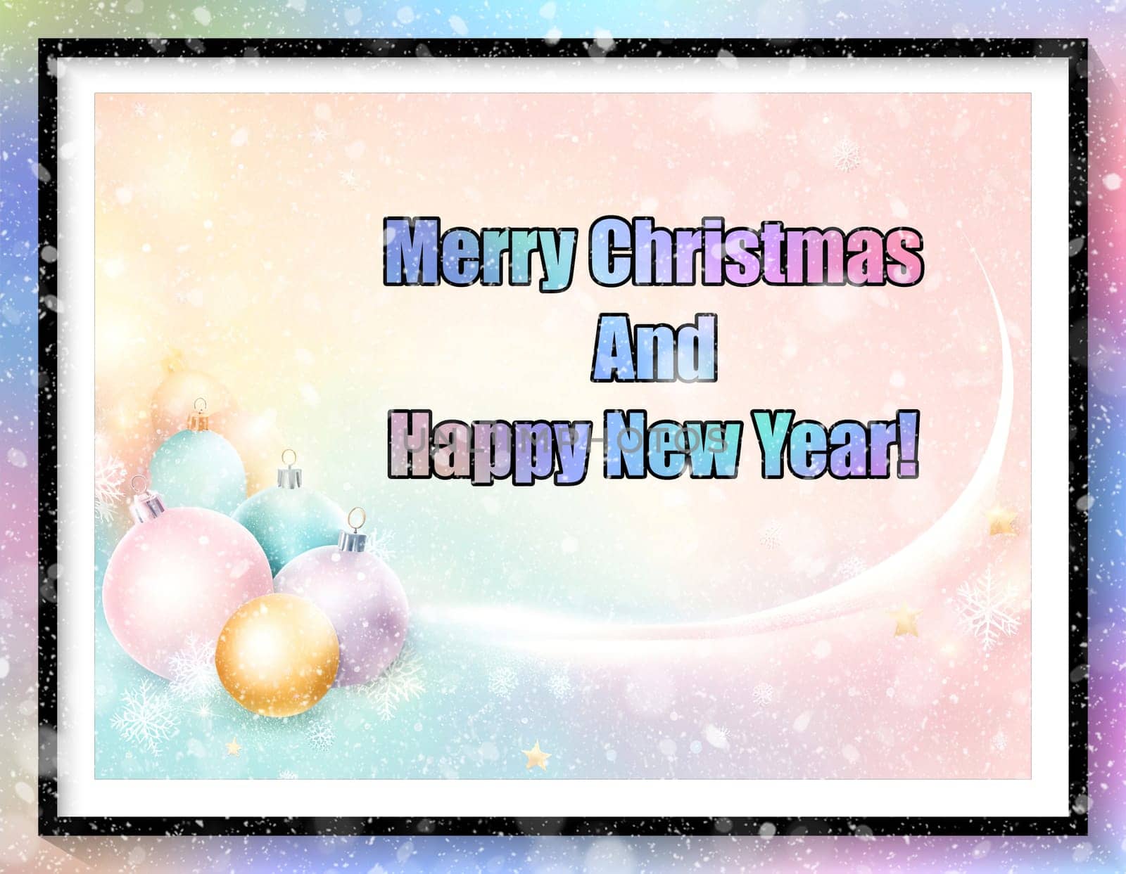 Merry Christmas and Happy New Year greeting card. Christmas greeting card with text Merry Christmas and Happy New Year.