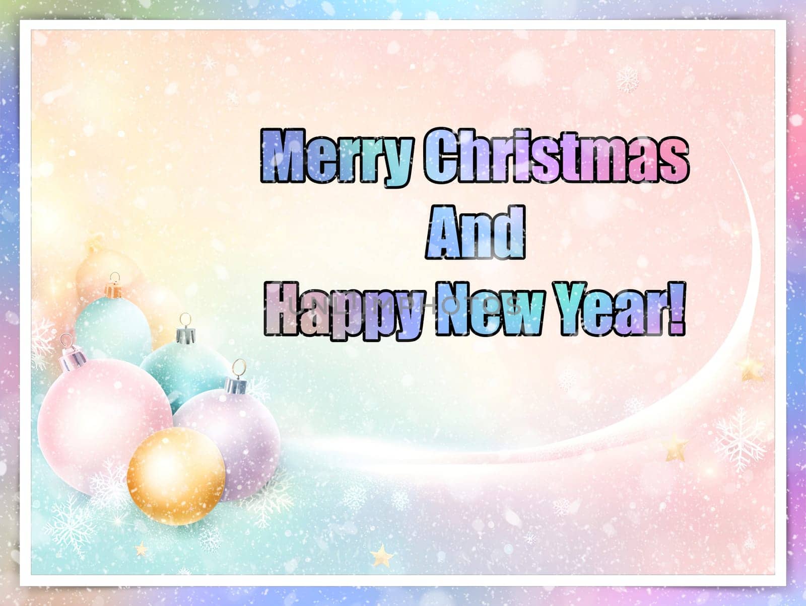 Merry Christmas and Happy New Year greeting card. Christmas greeting card with text Merry Christmas and Happy New Year.