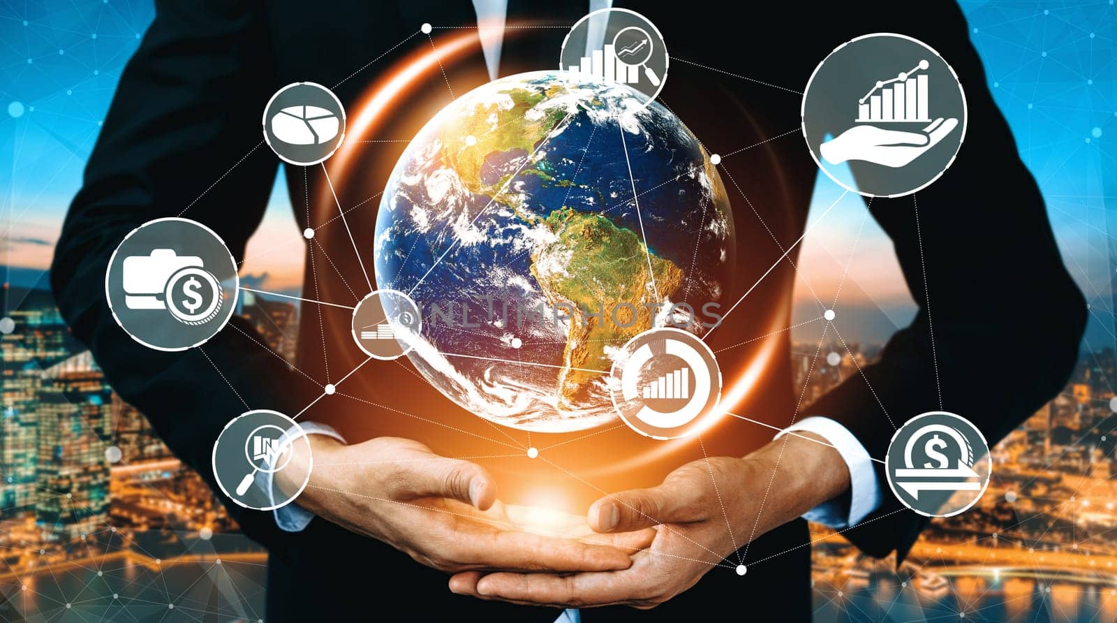 Finance and Money Transaction Technology Concept. Icon Graphic interface showing fintech trade exchange, profit statistics analysis and market analyst service in modern computer application. uds