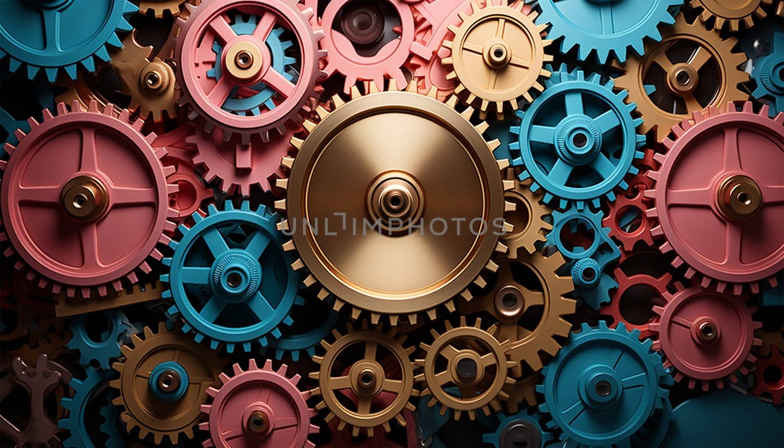 Creative business idea concept. Teamwork, process and workflow management and Cogs and gear wheel mechanisms. Hi-tech digital technology and engineering. Abstract technical background. by Annebel146