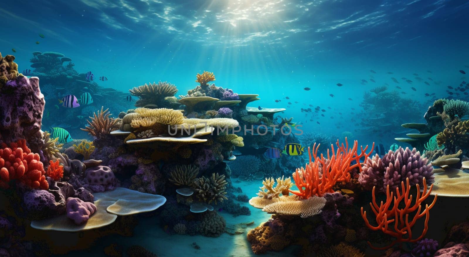 Underwater view of the coral reef. Ecosystem. Life in tropical waters. by Andelov13