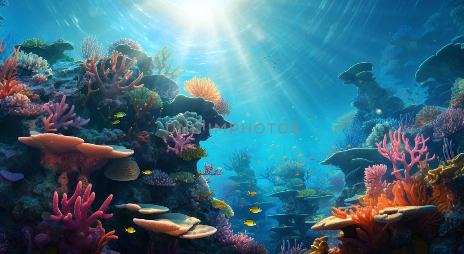Underwater view of the coral reef. Ecosystem. Life in tropical waters. High quality photo