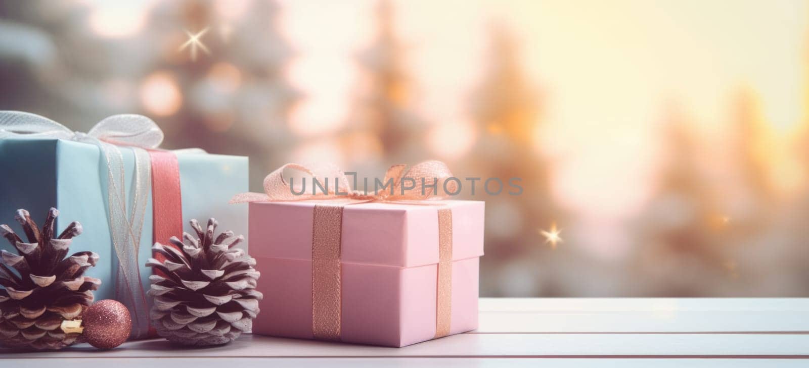 Christmas gift boxes on a wood table comeliness by biancoblue