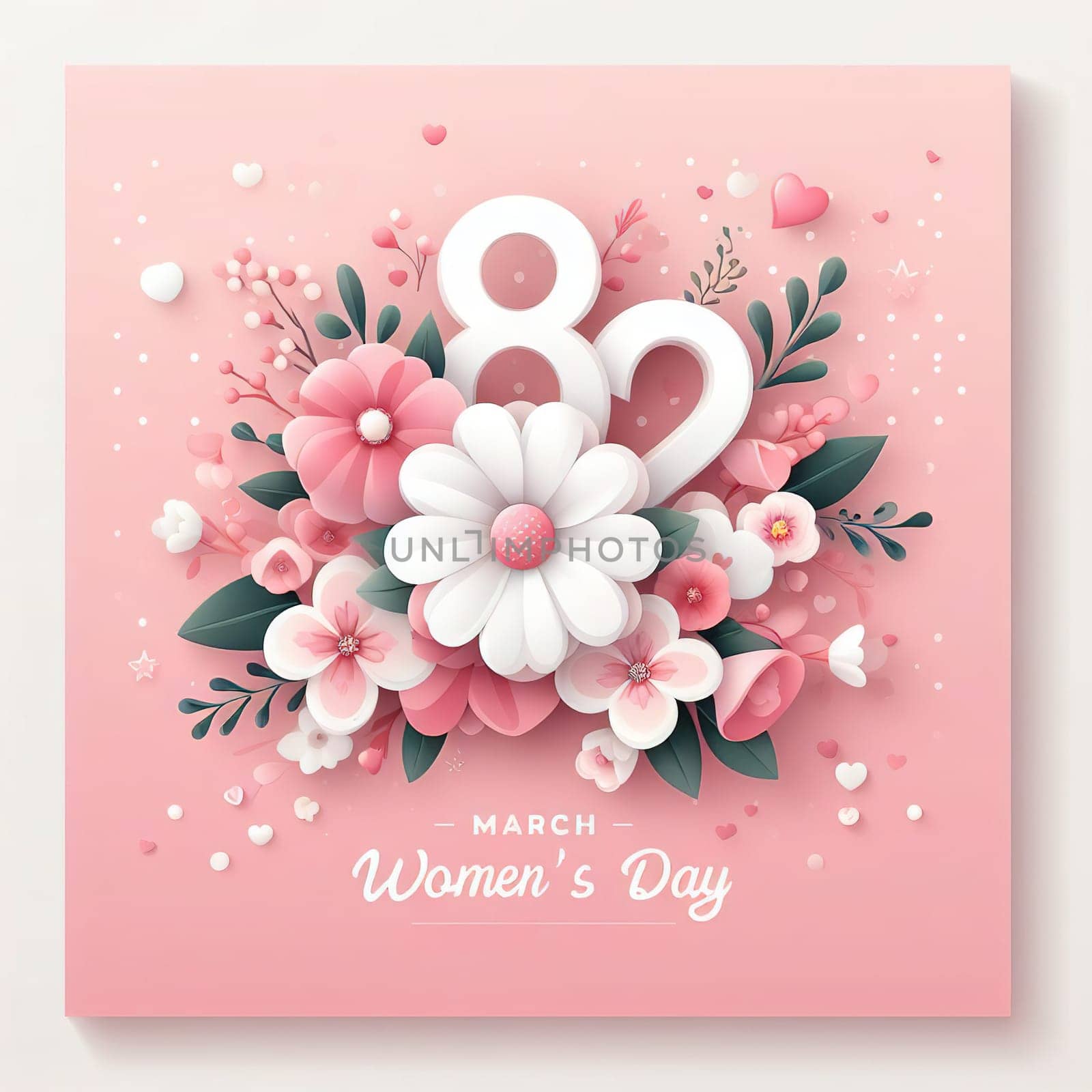Postcard to March 8, with flowers. Illustration can be used in newsletter, brochures, postcards, tickets, advertisements, banners. Congratulations to the Women's Day.
