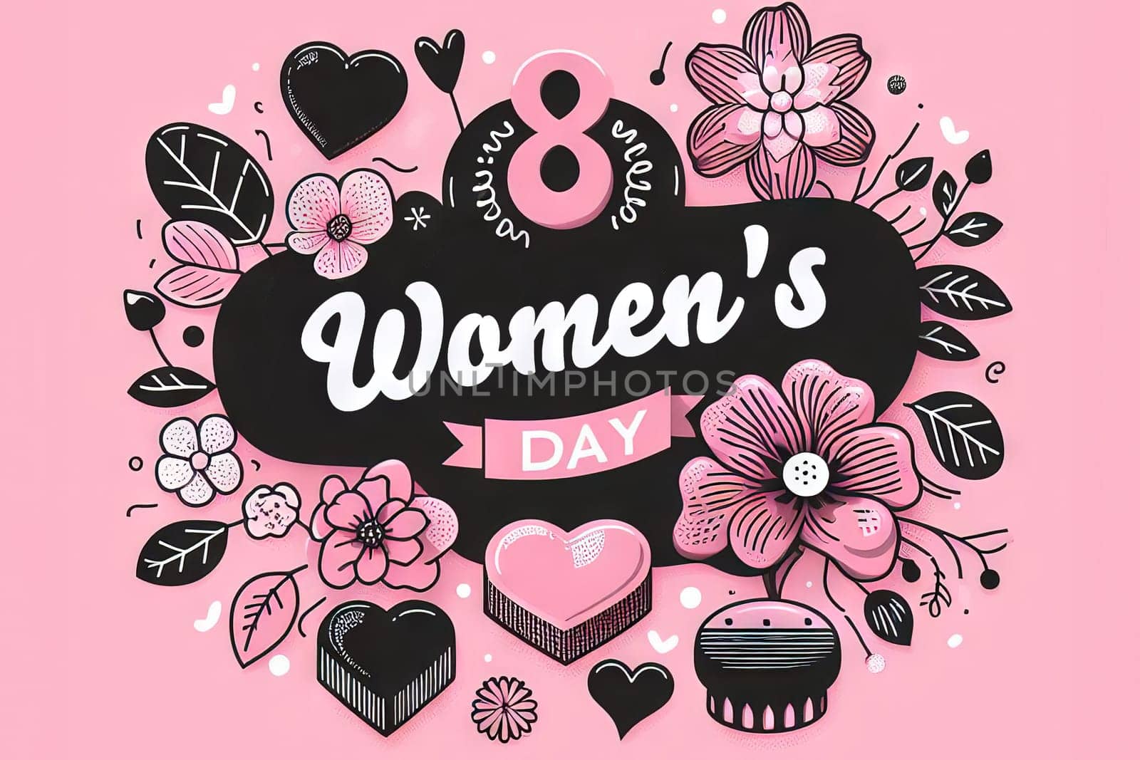 8 march women's day Poster or banner with flower on pink background. Promotion and shopping template for Love and women's day concept