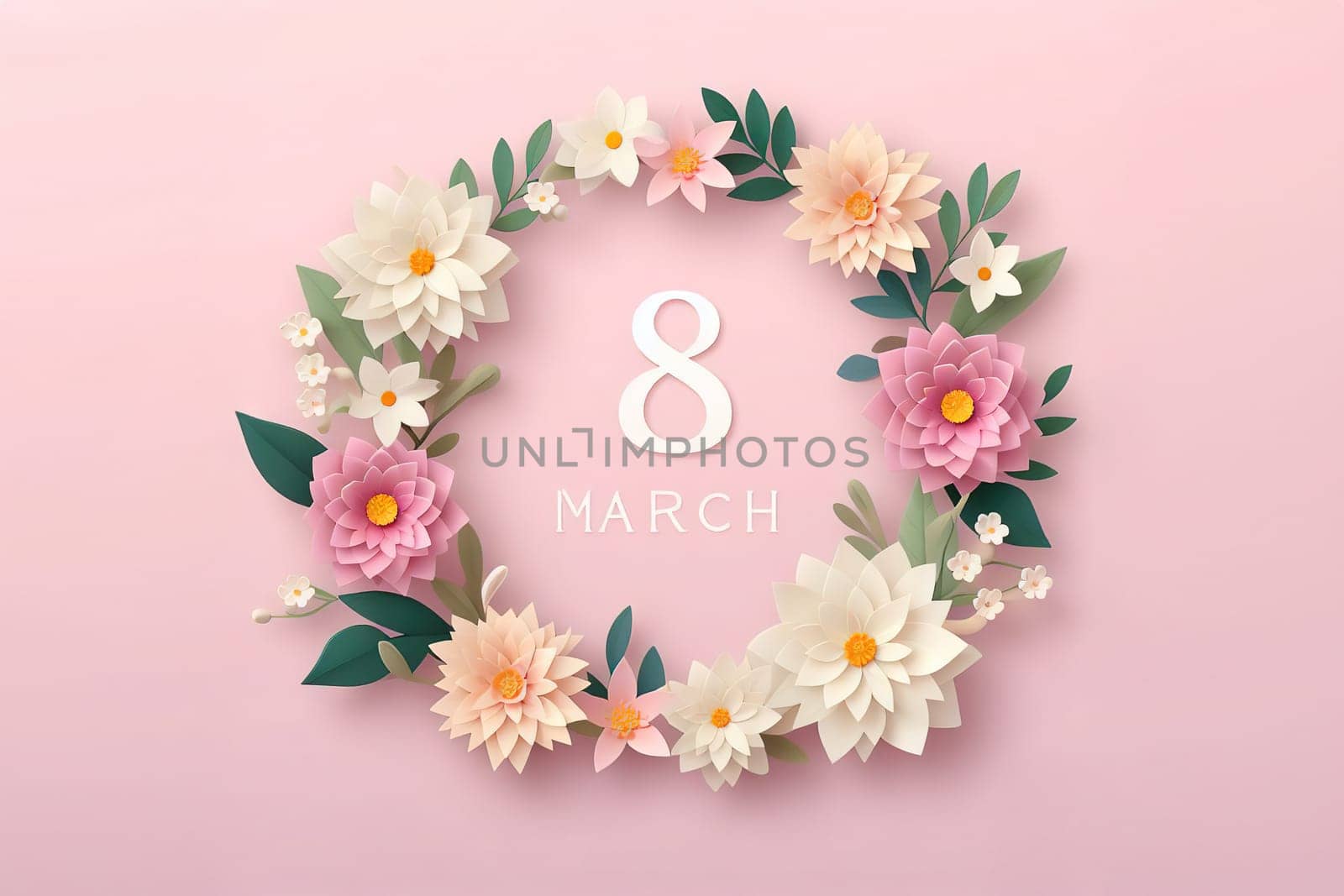 8 march women's day Poster or banner with flower on pink background. Promotion and shopping template for Love and women's day concept
