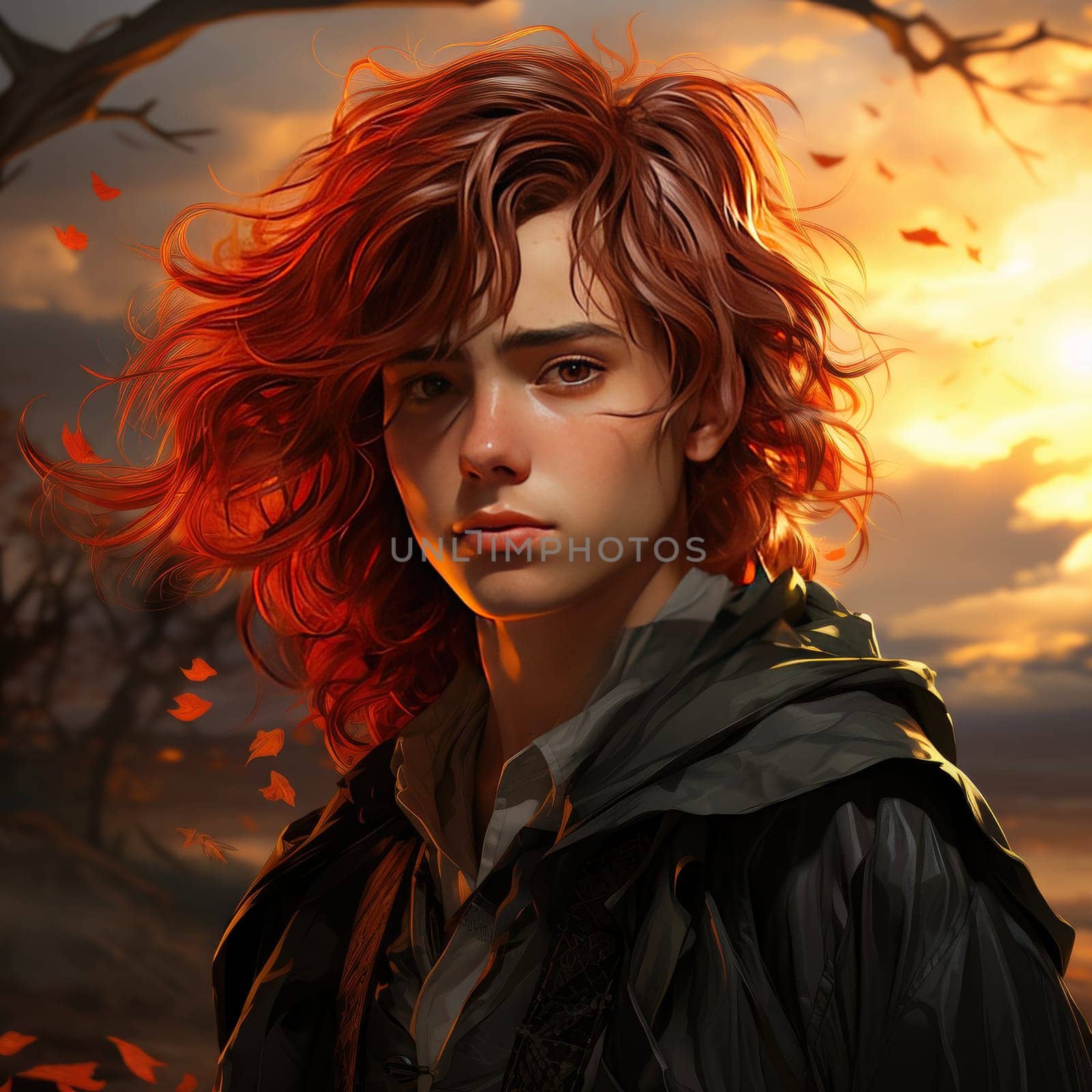 Beautiful young redhead woman soldier portrait. Ai Generative. by Benzoix