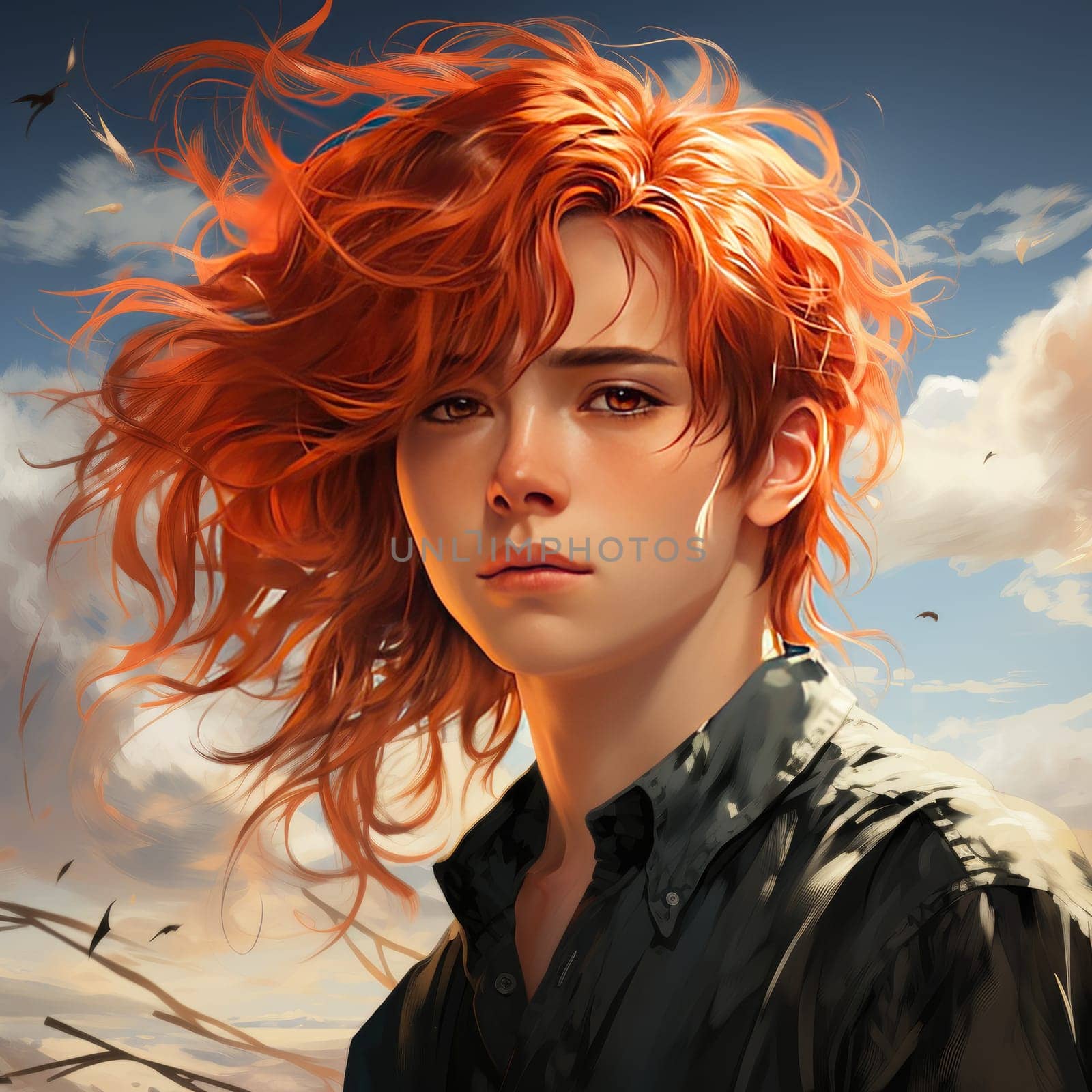 Beautiful young redhead woman soldier portrait. Ai Generative. by Benzoix