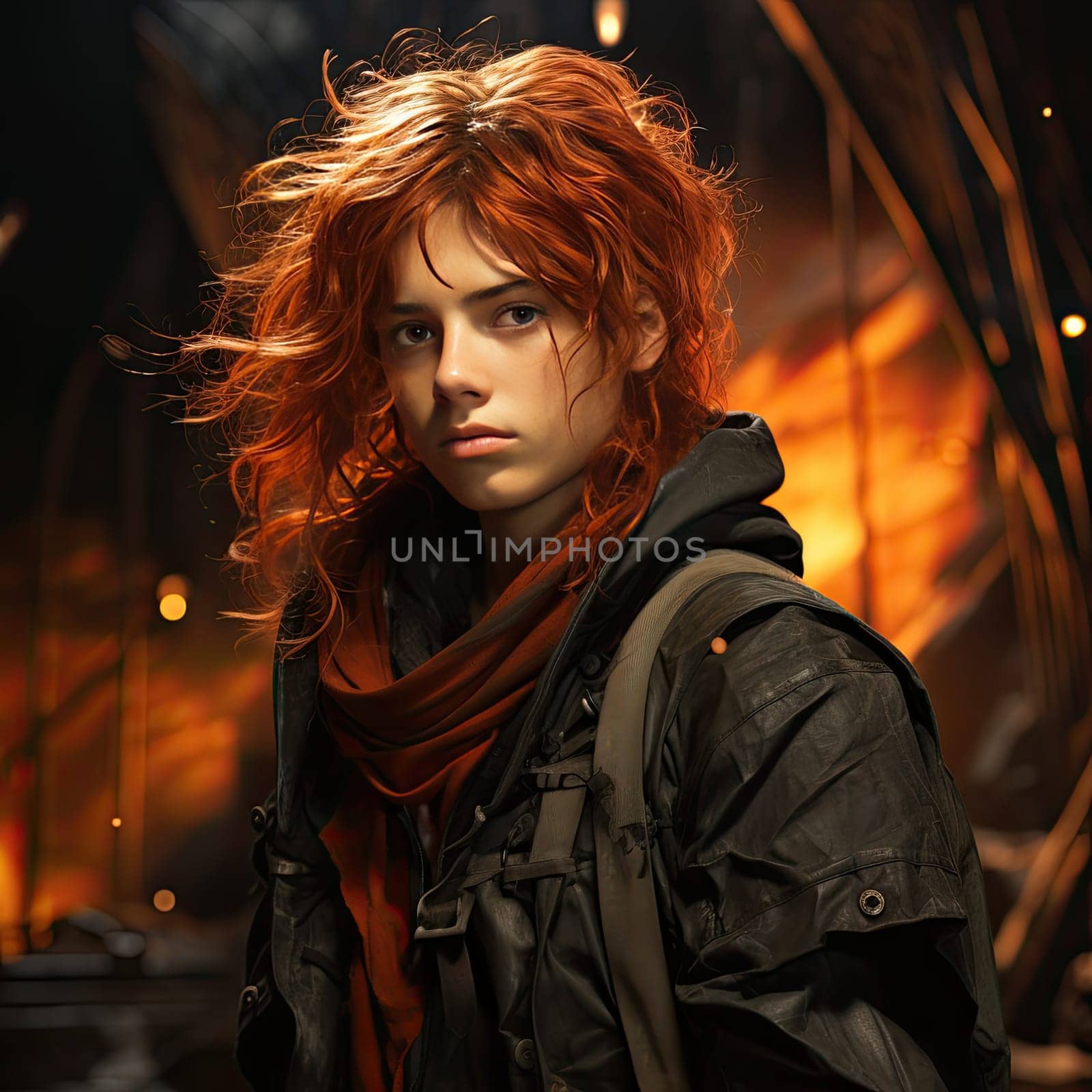 Beautiful young redhead woman soldier portrait. Ai Generative