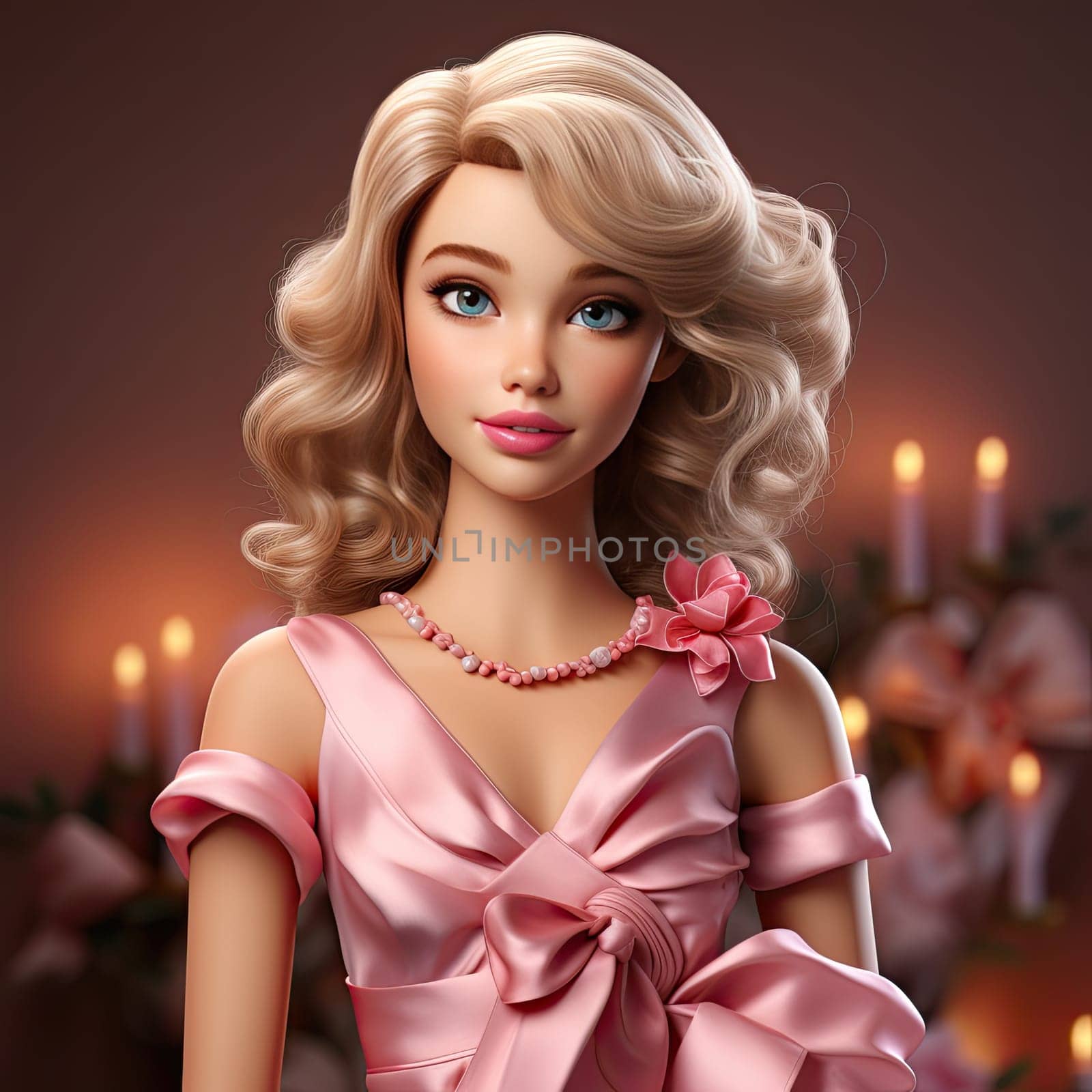 bright portrait of a blonde with curls in pink on a pink background. Ai Generative. by Benzoix