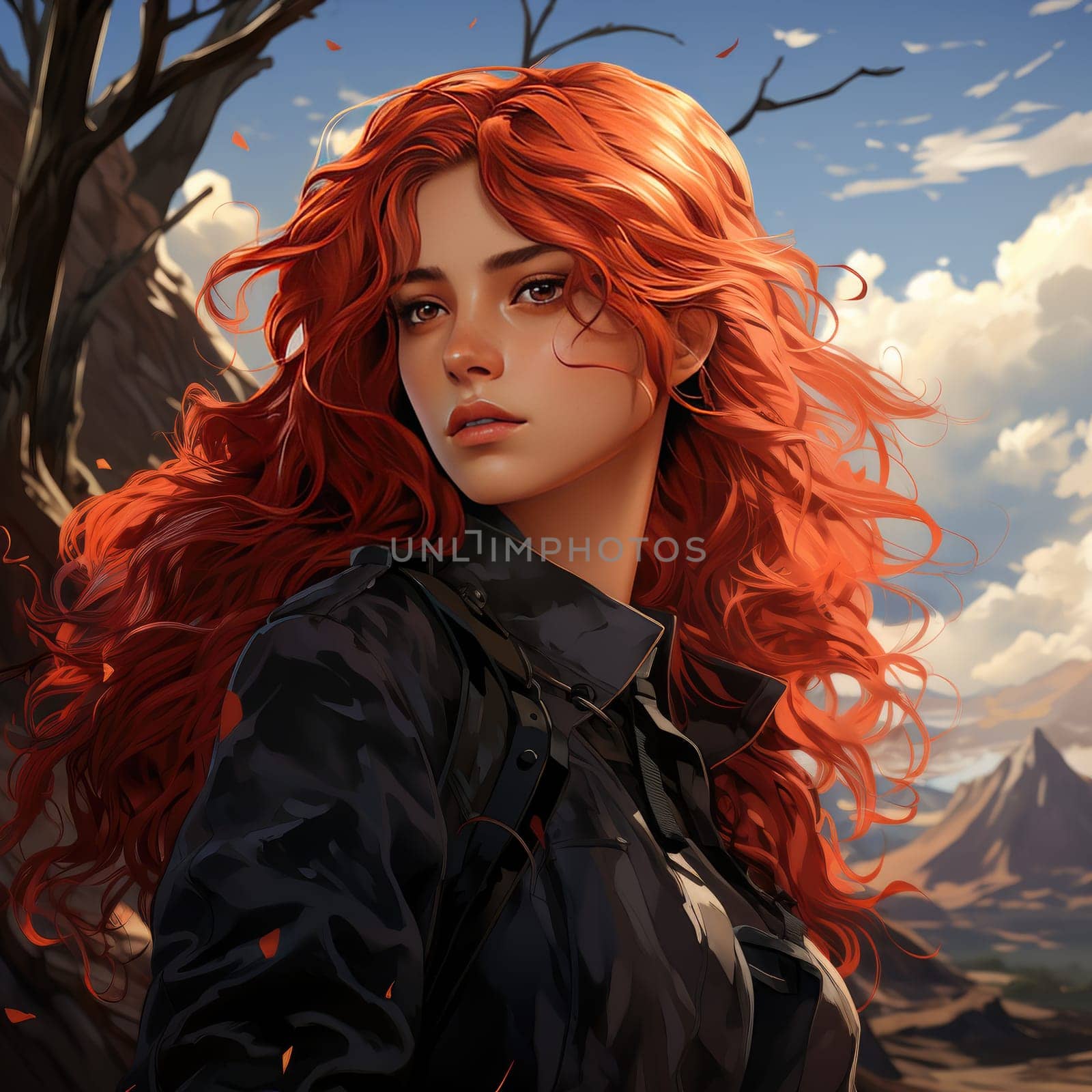 Beautiful young redhead woman soldier portrait. Ai Generative. by Benzoix