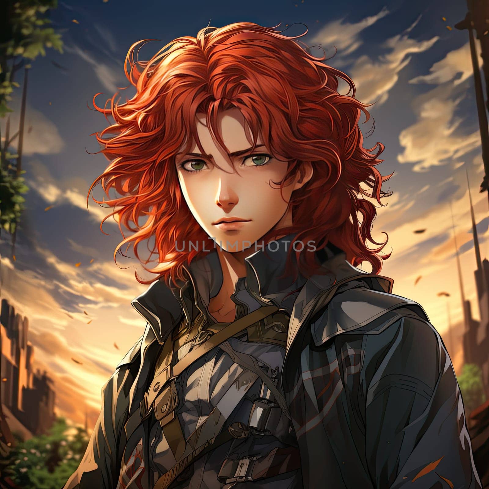 Beautiful young redhead woman soldier portrait. Ai Generative. by Benzoix