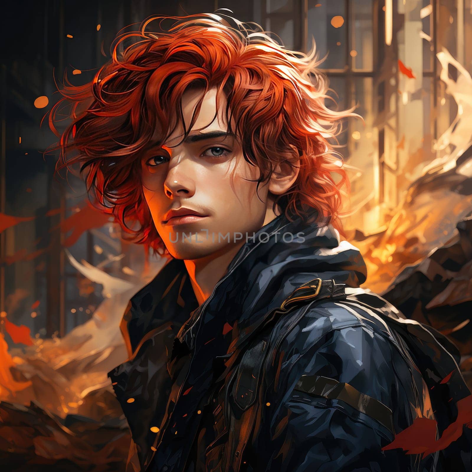 Beautiful young redhead woman soldier portrait. Ai Generative. by Benzoix