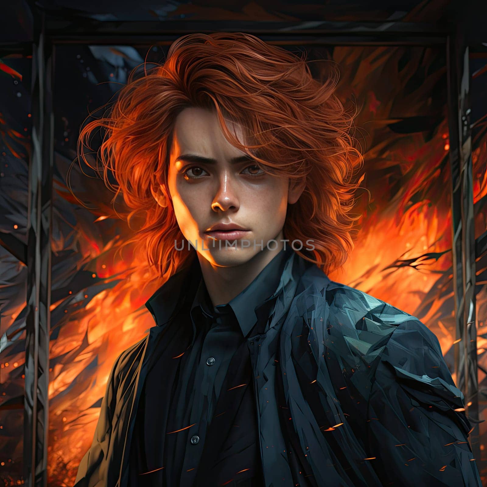 Beautiful young redhead woman soldier portrait. Ai Generative. by Benzoix