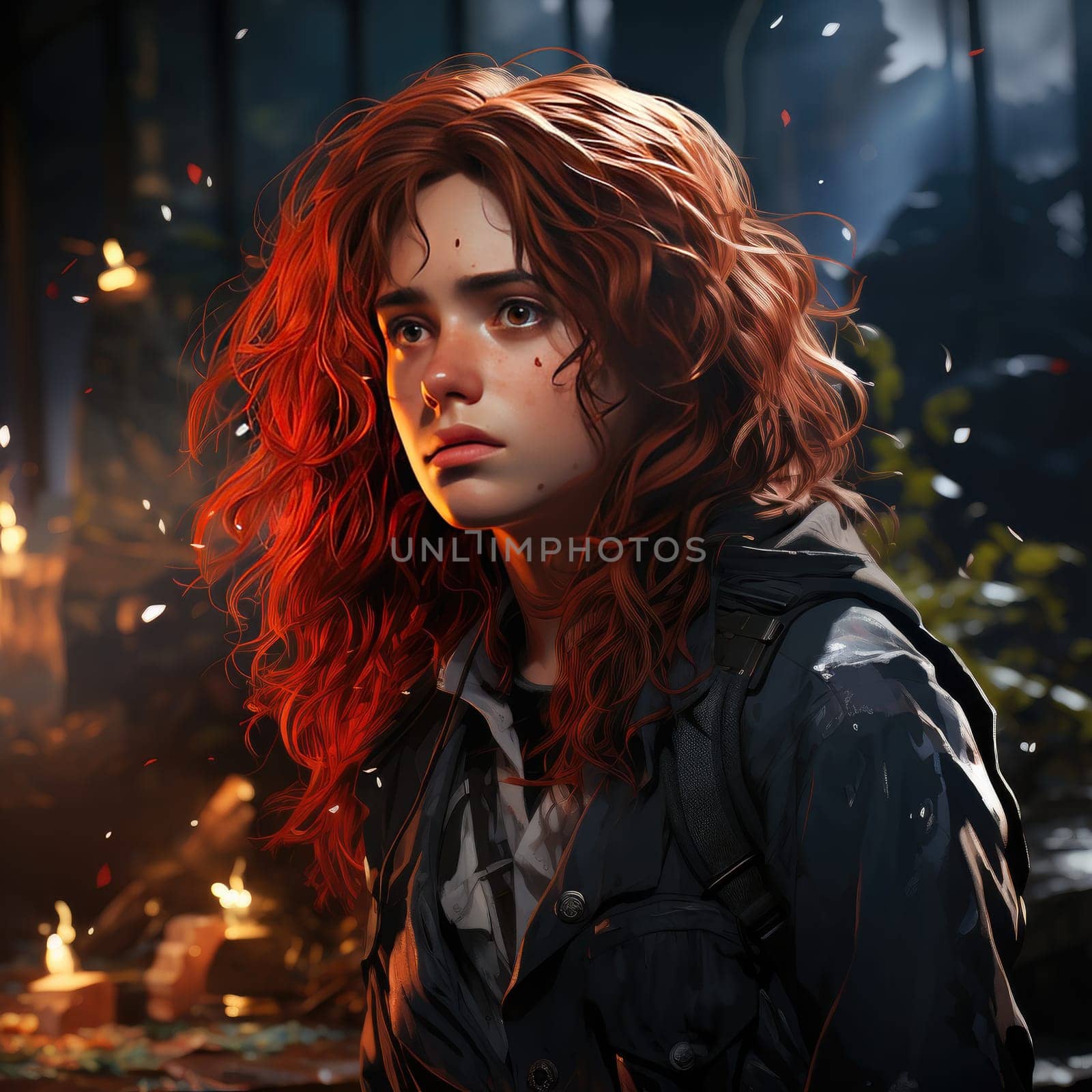 Beautiful young redhead woman soldier portrait. Ai Generative