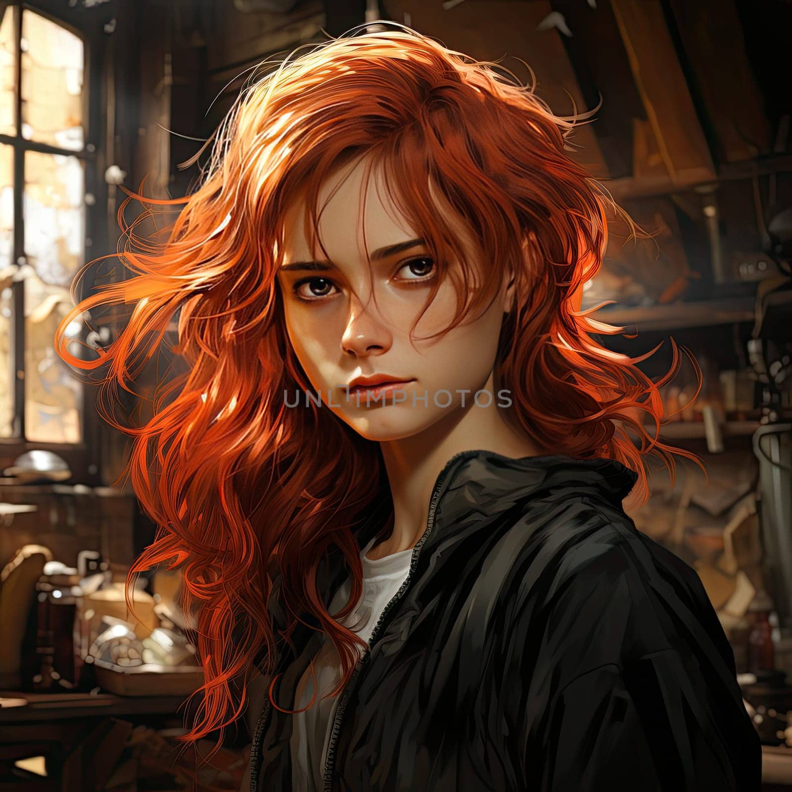 Beautiful young redhead woman soldier portrait. Ai Generative