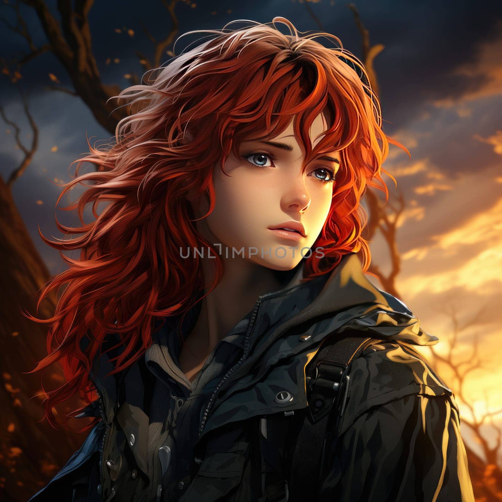 Beautiful young redhead woman soldier portrait. Ai Generative