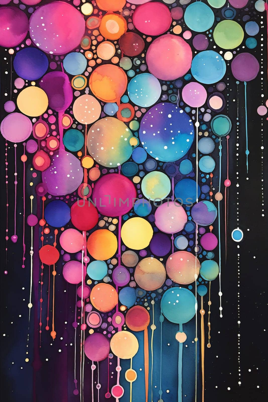 A colorful circles and drips of paint by chrisroll