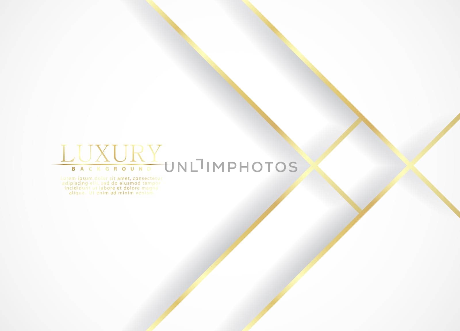 White luxury abstract background with golden lines and shadows. Premium vector illustration