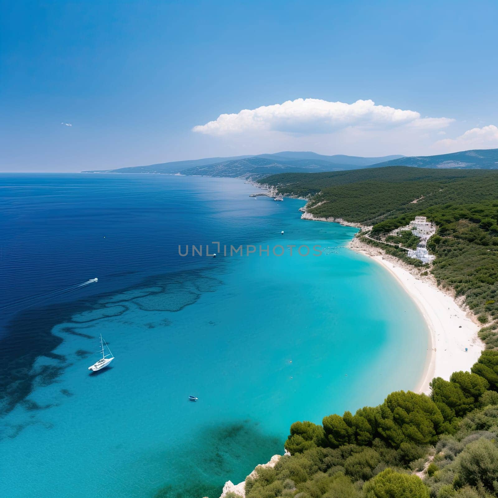 Gulf in the mediterranean sea with a beach and green forest.Idyllic Travel and relax concepts by papatonic