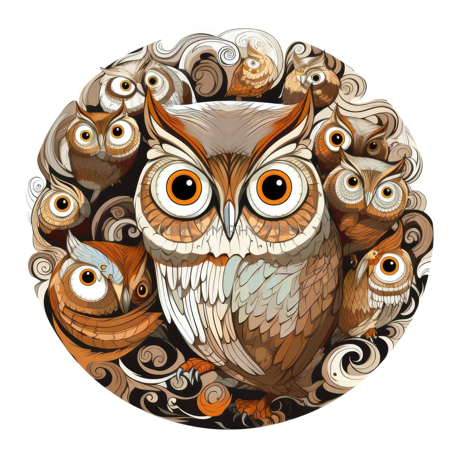 Illustration of an owl family in a decorative art style. by palinchak