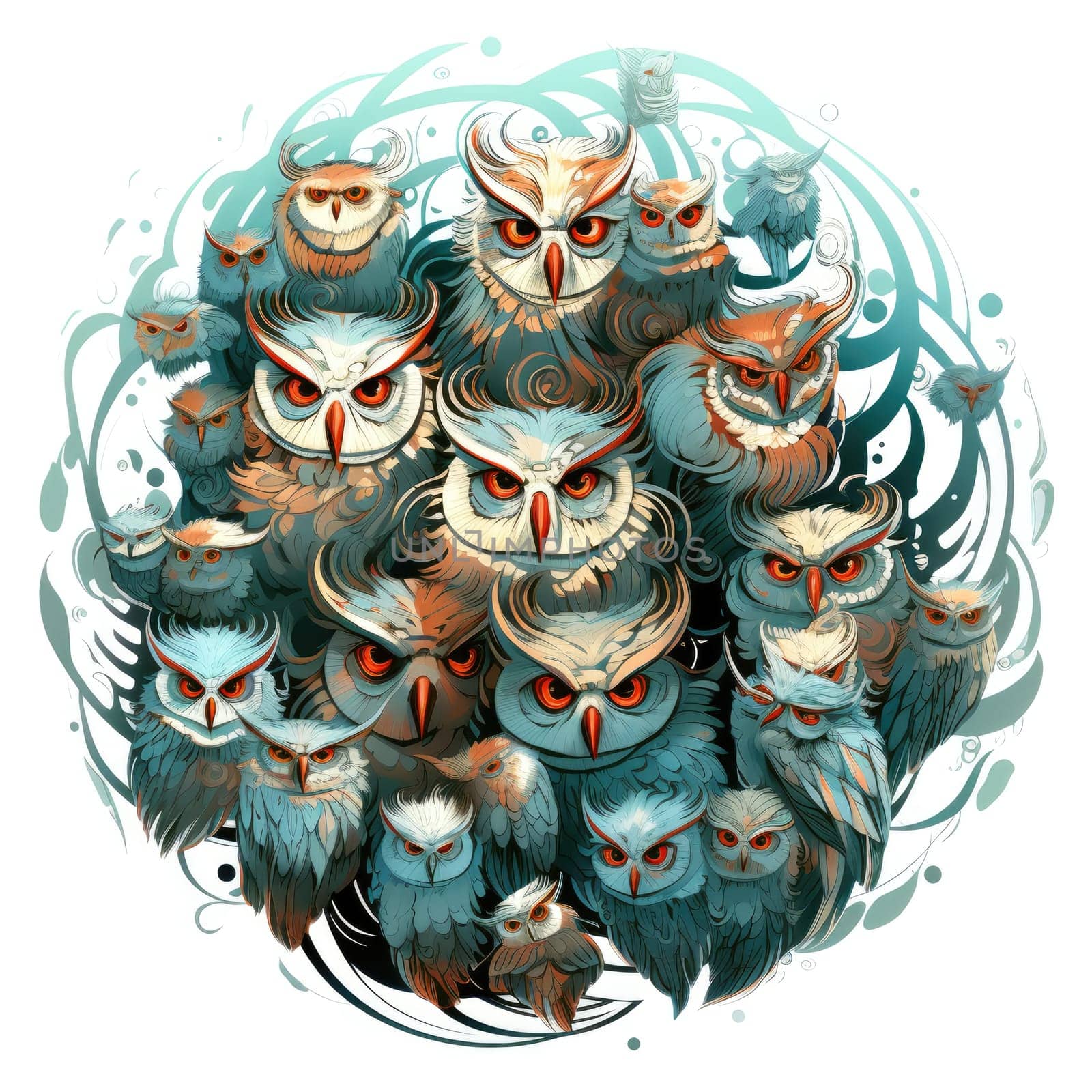 Illustration of an owl family in a decorative art style. by palinchak