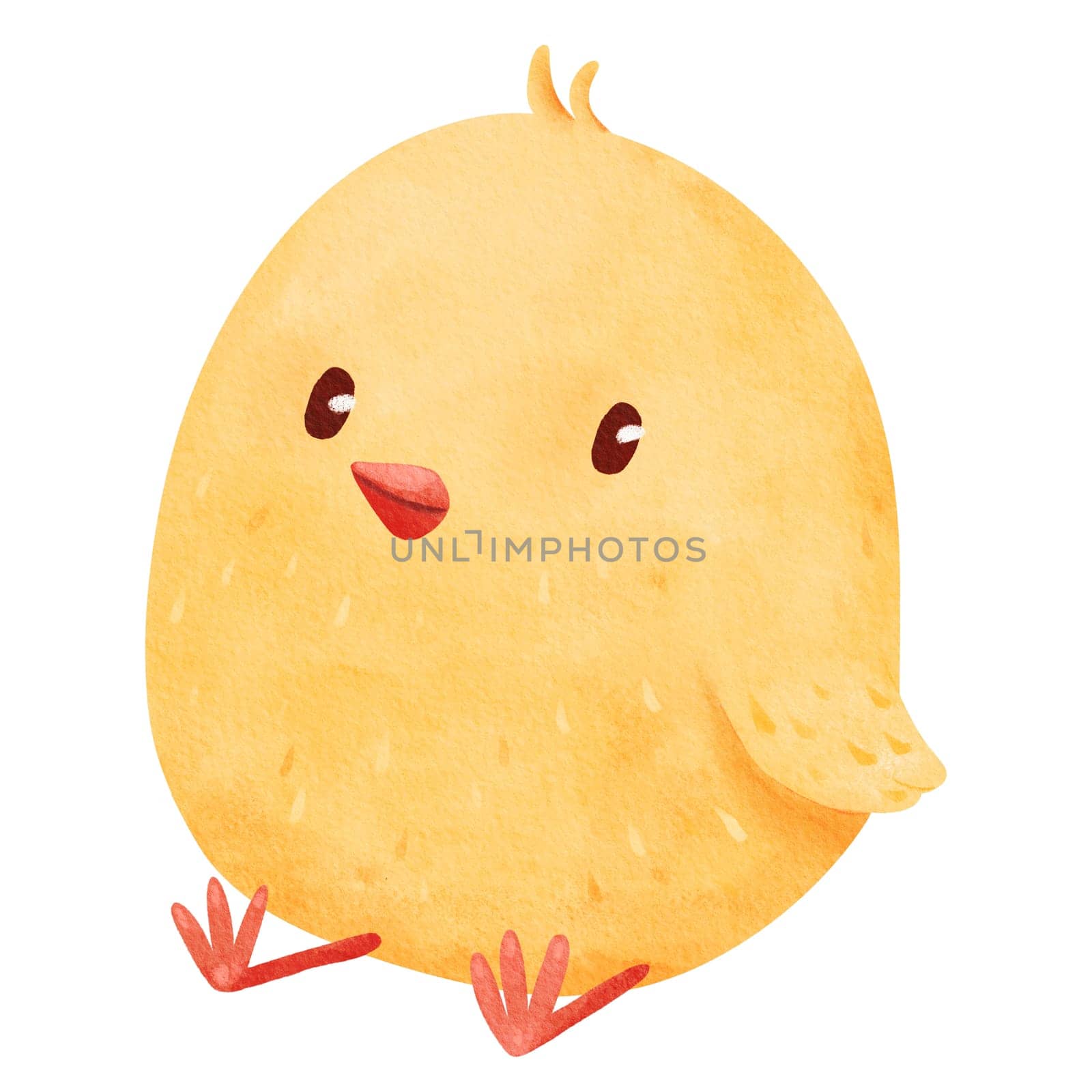 Adorable, fluffy yellow chick sitting. Perfect for a newborn baby card, capturing the sweet essence of a little one. Ideal for conveying heartfelt wishes and joy for the newest arrival. Watercolor by Art_Mari_Ka
