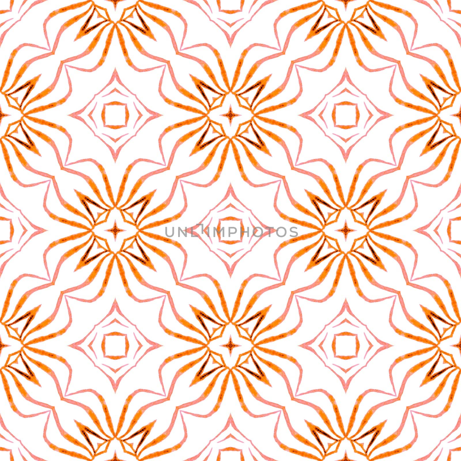 Textile ready graceful print, swimwear fabric, wallpaper, wrapping. Orange fair boho chic summer design. Arabesque hand drawn design. Oriental arabesque hand drawn border.