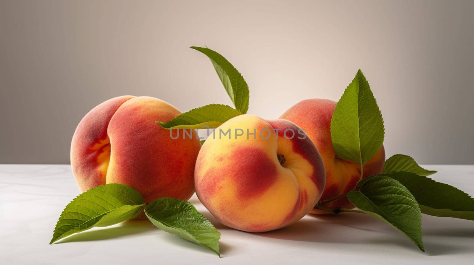 Beautiful peaches on a white isolated background. nature selective focus. Generative AI, by mila1784