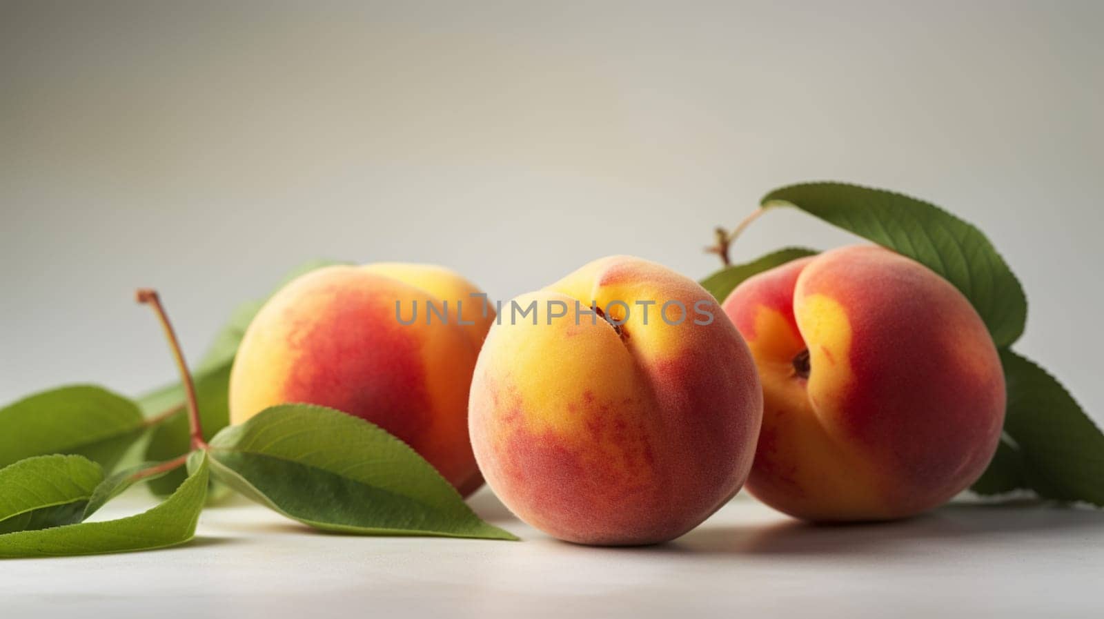 Beautiful peaches on a white isolated background. nature selective focus. Generative AI, by mila1784