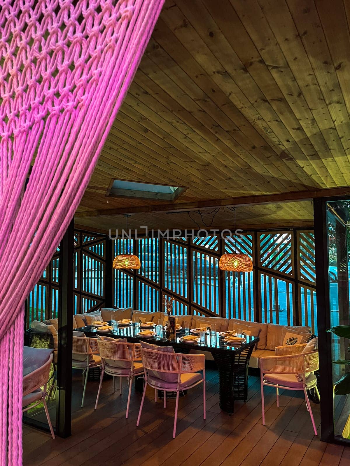 a table at a summer cafe in the summer evening.