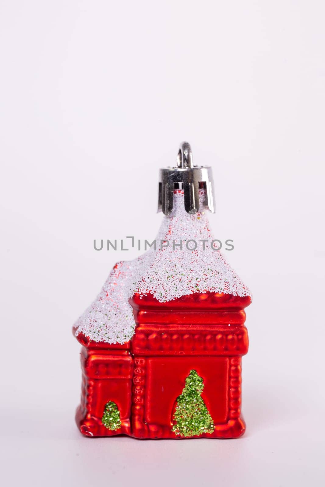 christmas tree toy christmas red house on a white background.