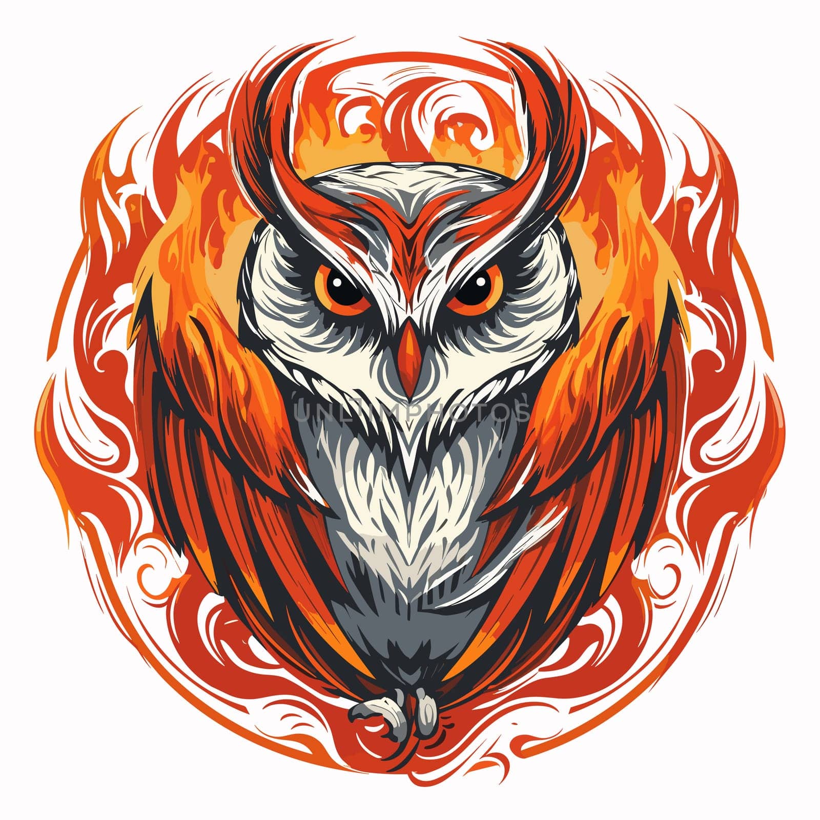 Illustration of an owl in a vector art style isolated on white. Template for sticker, t-shirt print, poster, etc.