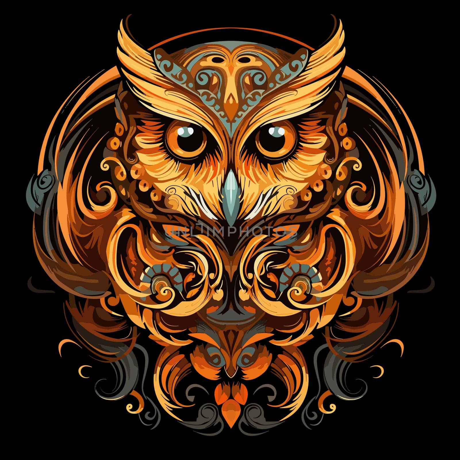 Illustration of an owl in a vector art style isolated on white. Template for sticker, t-shirt print, poster, etc.