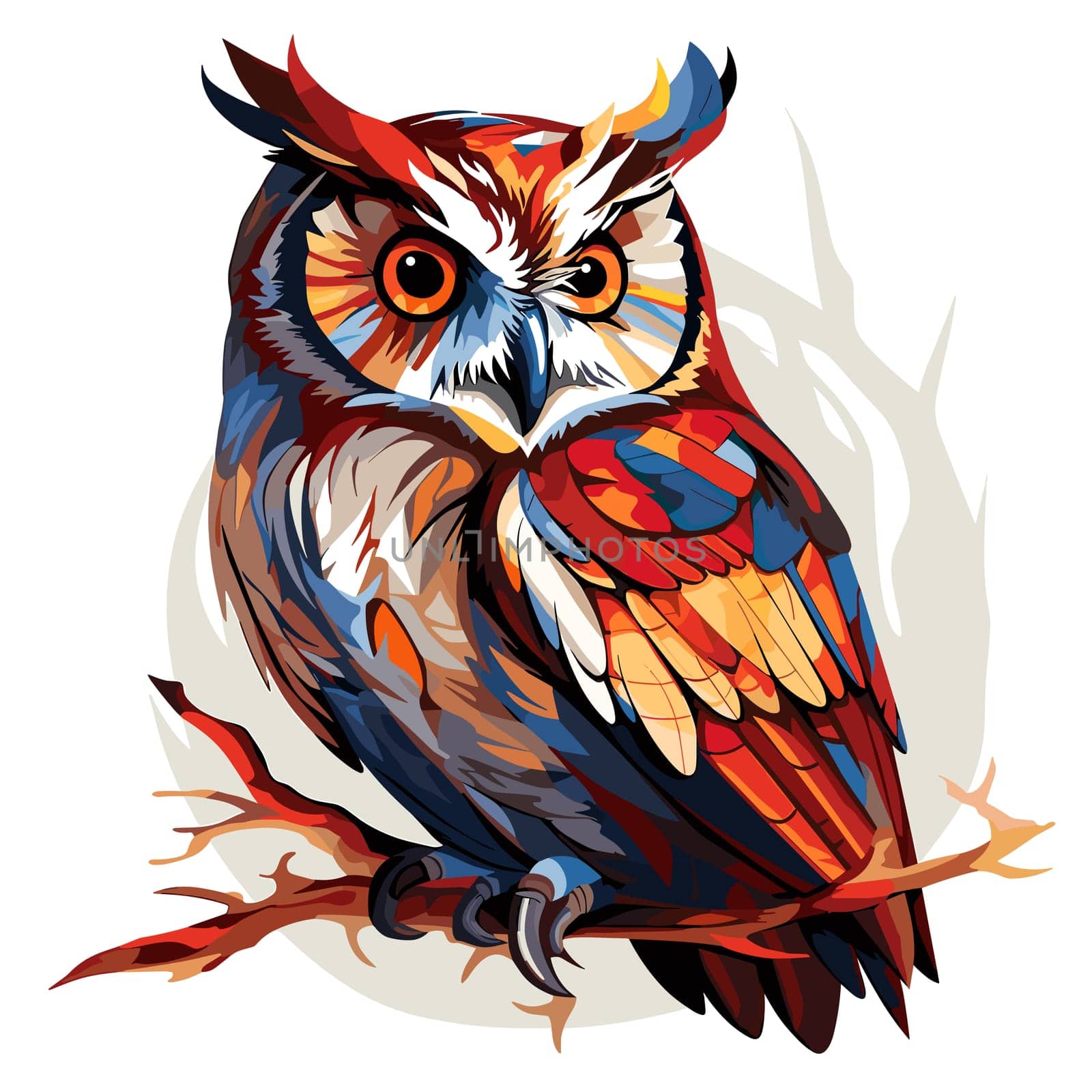 Illustration of an owl in a vector art style isolated on white. Template for sticker, t-shirt print, poster, etc.