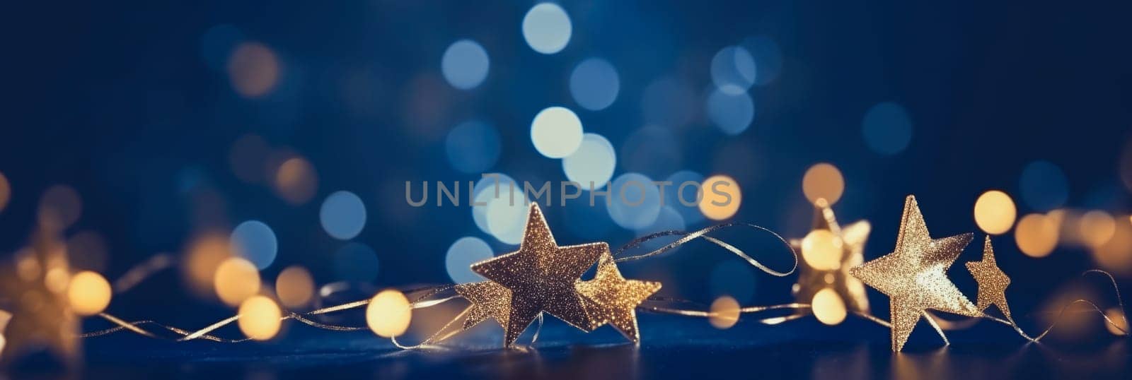 Christmas and new year 2024 decoration on the blue vintage background golden stars comeliness