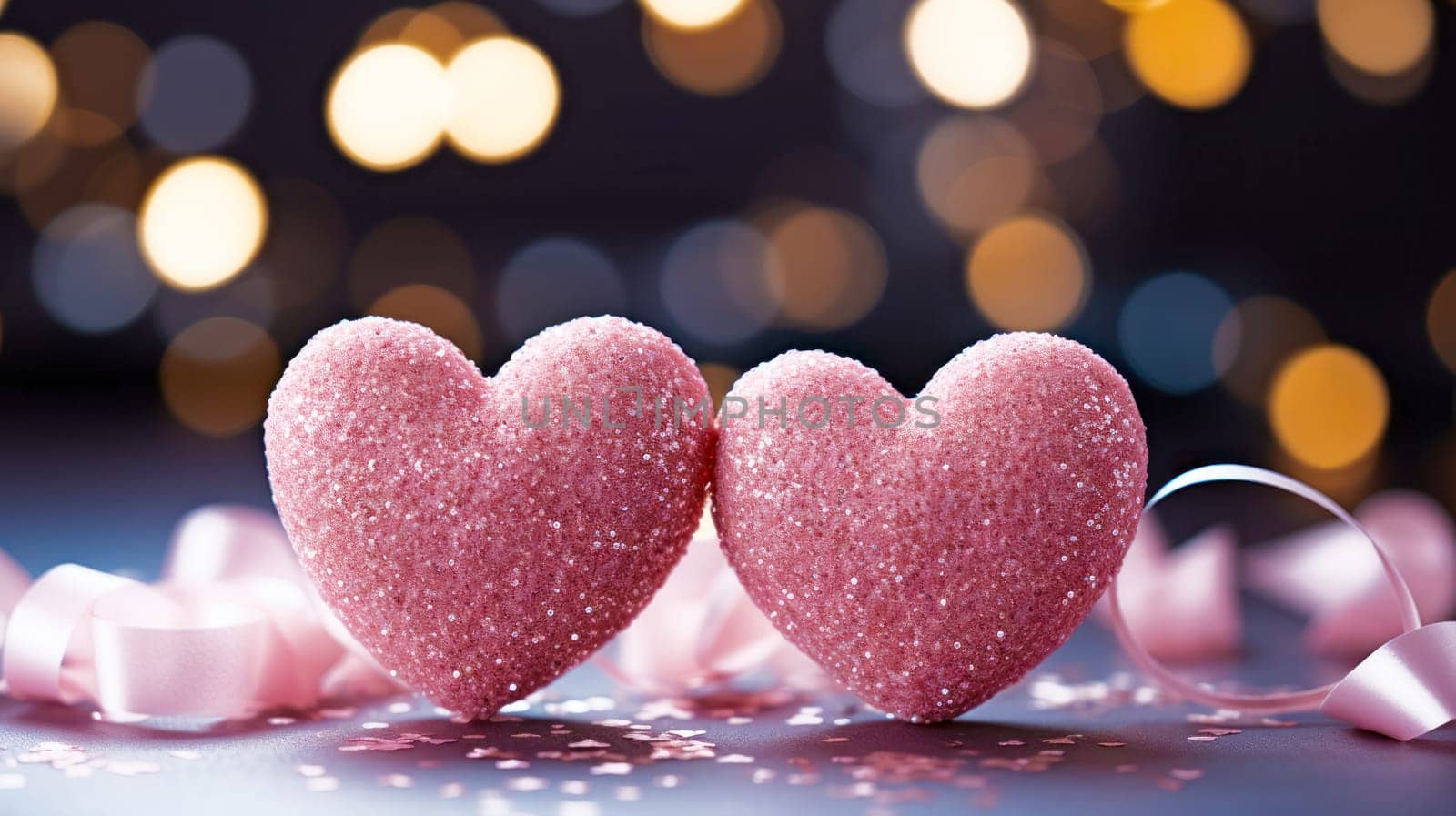 Two pink hearts as a symbol of love.Valentine's day background by NataliPopova