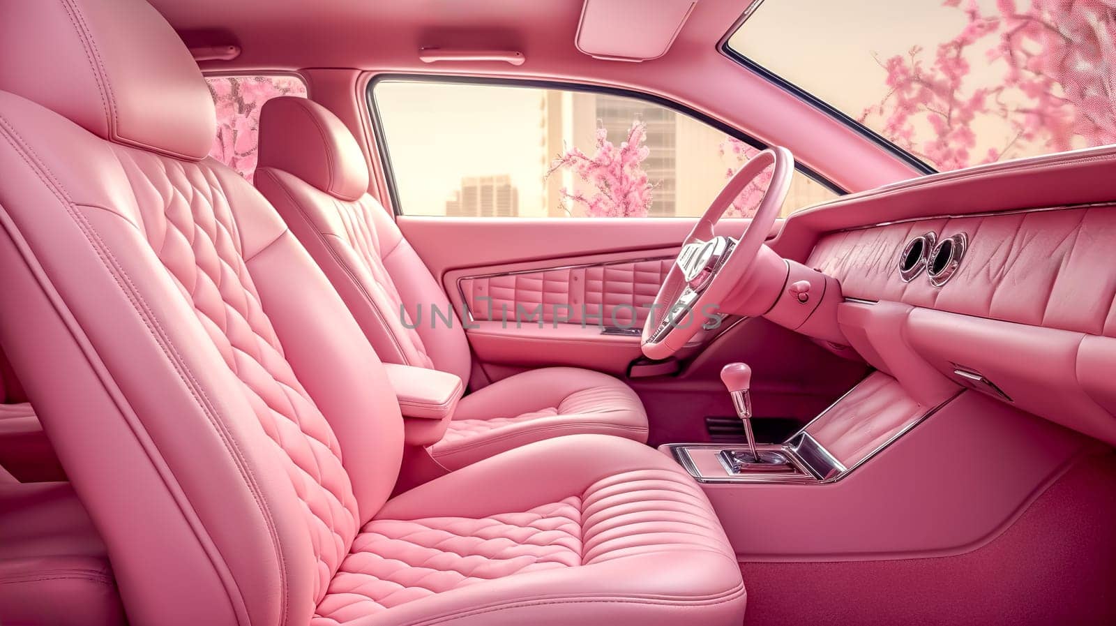 luxurious car interior boasts elegant pink upholstery, offering a blend of sophistication and modern style by Edophoto