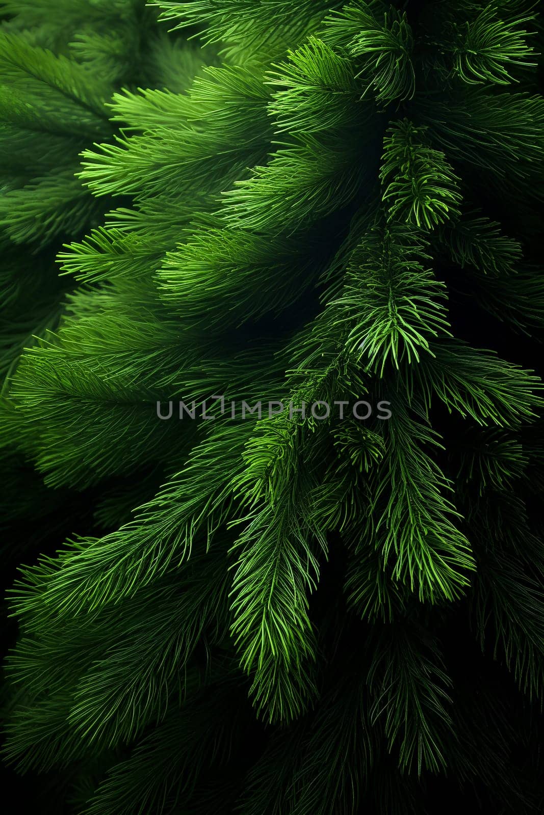 A close-up of vibrant green pine branches, full frame - Generative AI