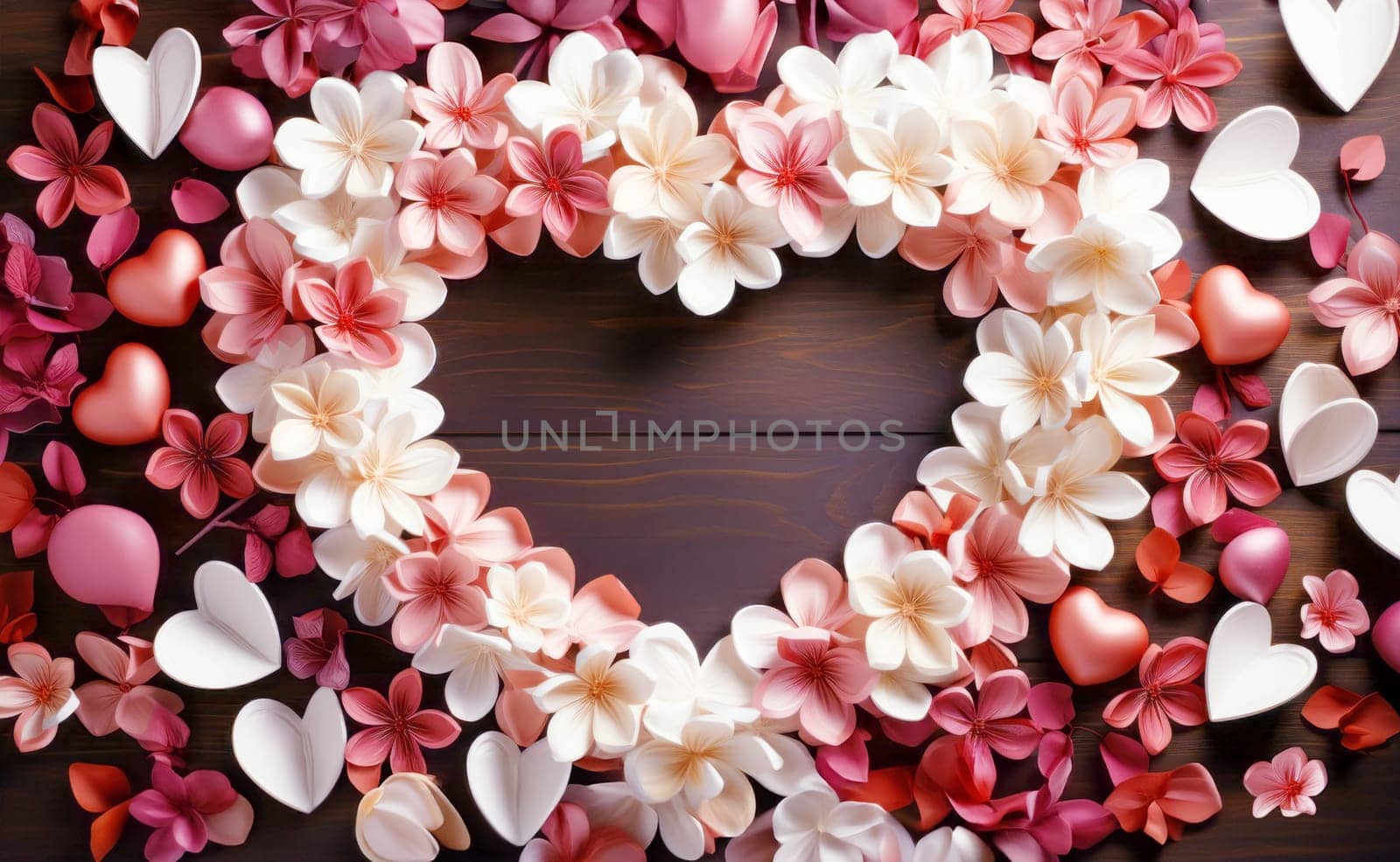 Valentine's Day composition. Heart shaped flowers and hearts with place for text by NataliPopova