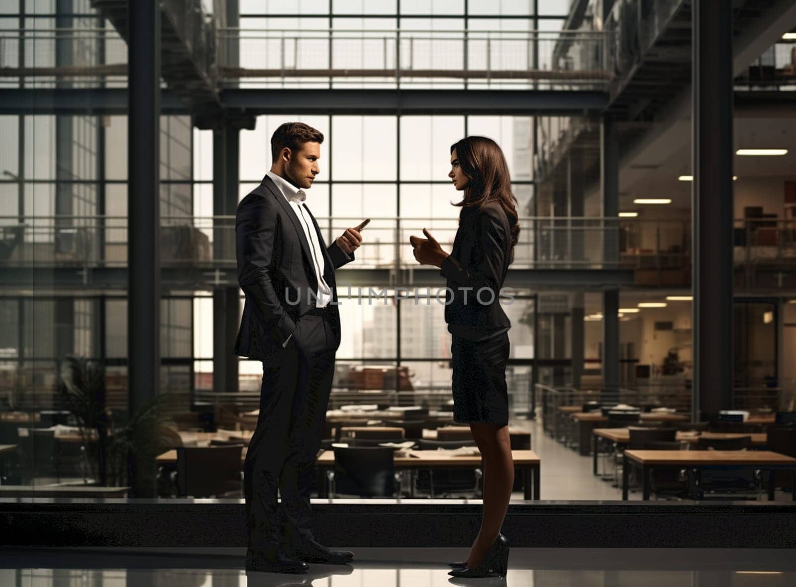 Two young business in the corridor of the conference room Rehearse information to present results and new projects to the management team for consideration. High quality photo
