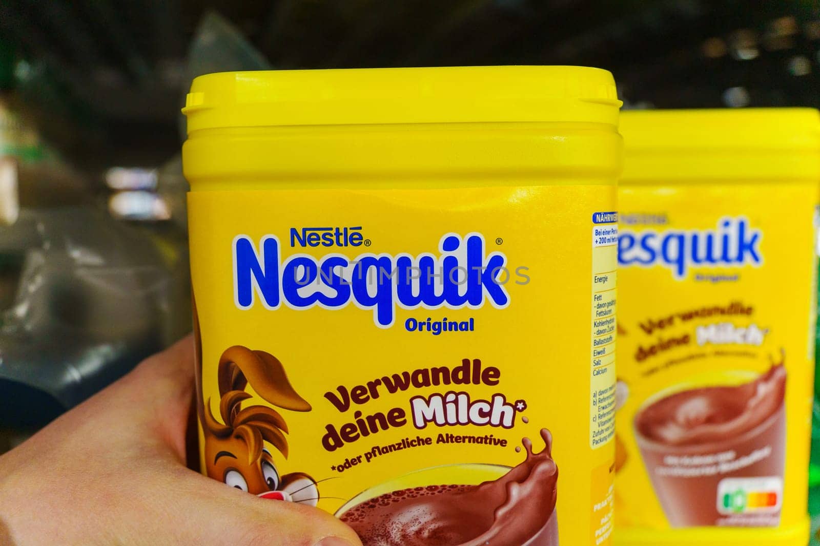 Tyumen, Russia-November 25, 2023: Nesquik Chocolate milkshake made by the Nestle corporation. Selective focus by darksoul72